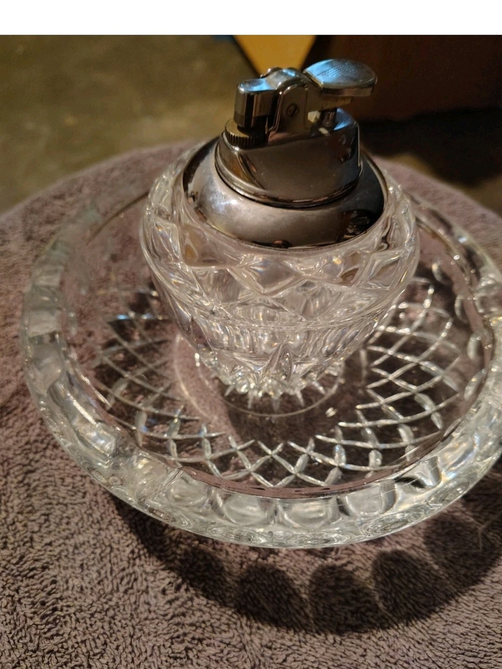Princess House Clear Crystal Vanity Tray with Matching Glass Lighter